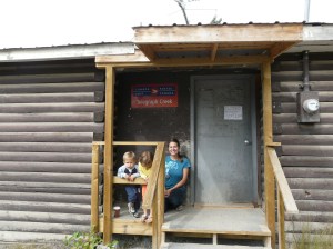 In front of the post office. We have our own box! Fun for the kids to collect mail
